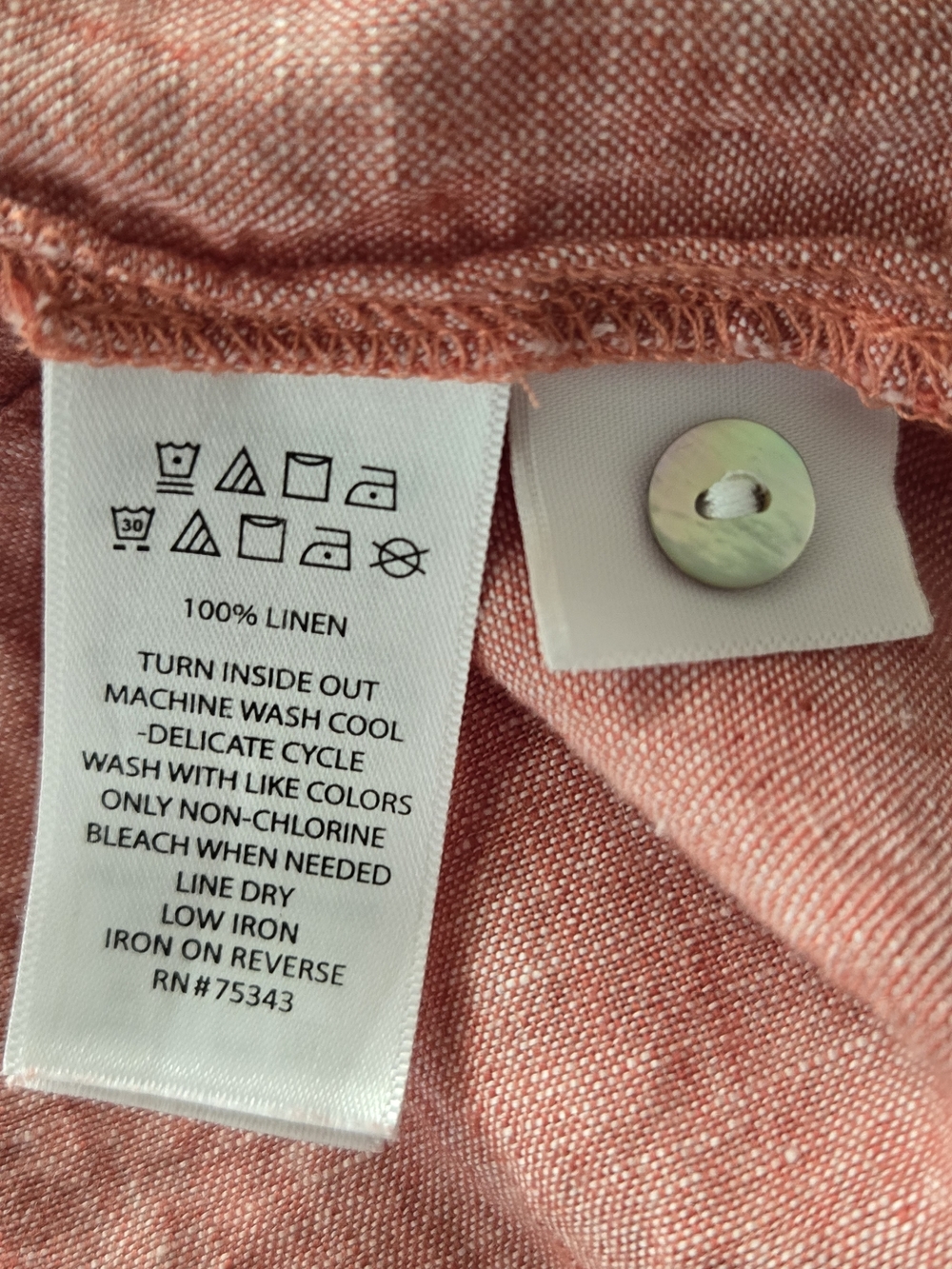 Sigrid Olsen Coral-Pink Linen Button-Front Blouse - Picture 5 of 6